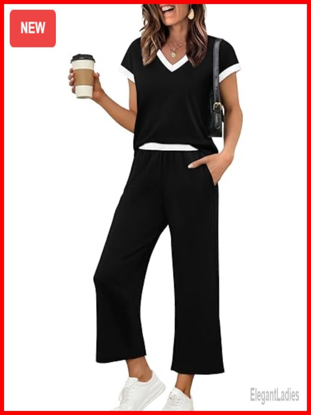 V Neck Cap Sleeve Top & Wide Leg Pants Lounge Set Two Piece Matching Set